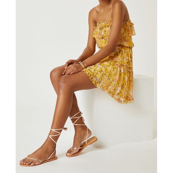 ❤️SOLD❤️Anthropologie Pilcro Sandal Womens Size 37 Gold Leather Tie-Up Thong - Picture 5 of 5